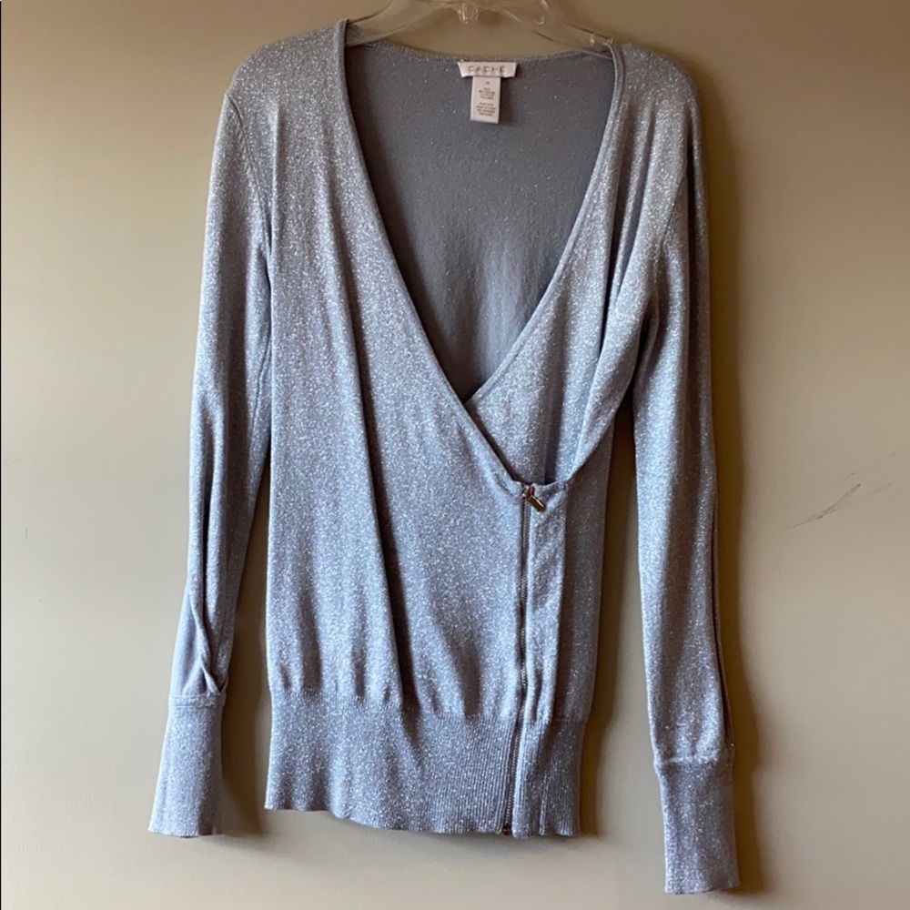 Caché shimmery silver open sleeve top Sz XS